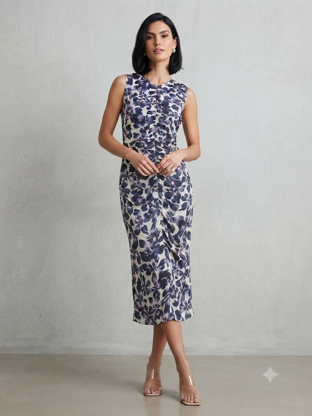 J. Crew Sleeveless Midi Dress in Navy and Cream Floral